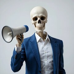 Skeleton shouting through megaphone