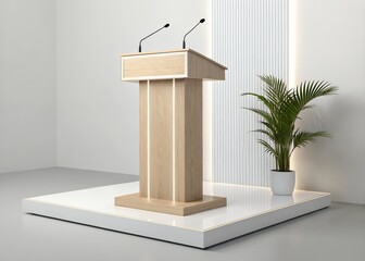 column with columns podium with microphone isolated on transparent white background,