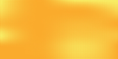 Yellow halftone pattern. Retro comic gradient background. Bright orange pixelated dotted texture overlay. Cartoon pop art faded gradient pattern.
