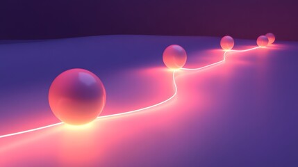 Illuminated spheres following a path digital art abstract modern close-up light and color concepts