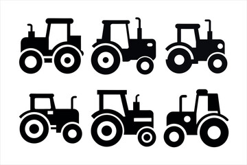 Simple Black and White Tractor Icons Set on a white background