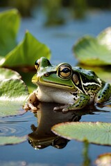 Obraz premium green frog in a pond