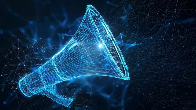 Futuristic Wireframe Megaphone with Technology Visualization Effects