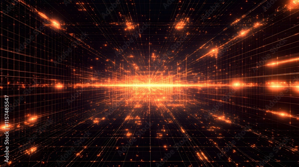 Poster dynamic light display digital space abstract animation virtual environment wide angle futuristic con