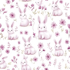 A seamless pattern with watercolor cute bunnies, easter pattern