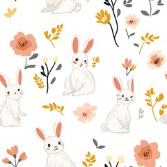 A seamless pattern with watercolor cute bunnies, easter pattern