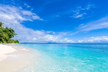 Fototapeta premium Breathtaking Tropical Paradise Beach with Turquoise Ocean and Clear Blue Sky