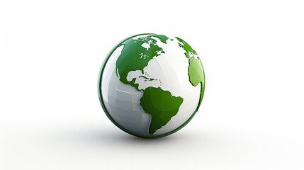Fototapeta premium Green and White Earth 3D Icon on White Background – Minimalist and Modern World Globe Illustration