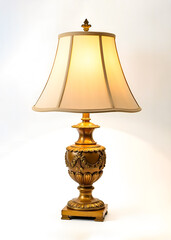 Renaissance style table lamp with a corrugated lampshade with a border, a gold carved base 