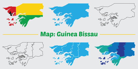 Obraz premium Guinea bissau country map set. internal provinces borders marked, Simple map of Guinea bissau vector drawing, Filled and outline.