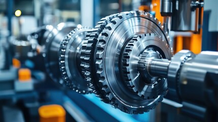 Fototapeta premium Equipment working in tandem to build heavy-duty machinery parts. -