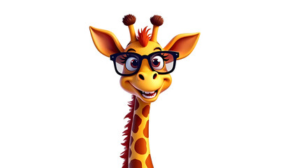 Fototapeta premium Funny cartoon giraffe with sunglasses isolated on white background, Generative AI 