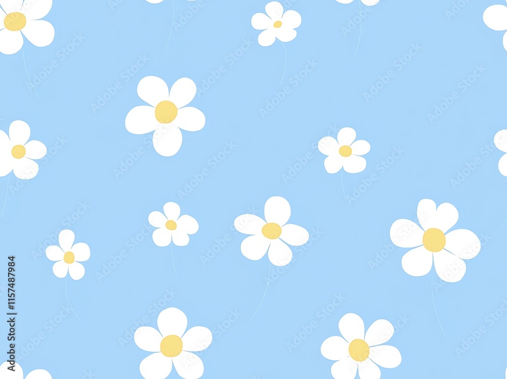 Wall mural A seamless pattern of small white flowers with yellow centers, easter pattern