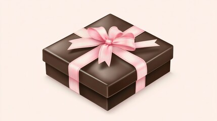 Obraz premium Elegant Brown Gift Box with Pink Ribbon Perfect for Celebrations, Birthdays, Anniversaries, and Special Occasions in a Soft Neutral Background