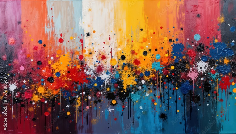 Poster vibrant abstract oil painting background. graffiti style elements create rich artistic atmosphere. b