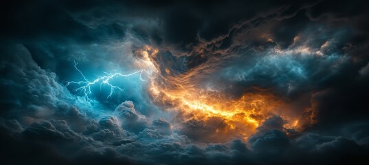 Dramatic Stormscape, Lightning, And Epic Sky With Massive Cumulonimbus Clouds And Bright Sky Glow