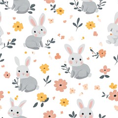 A seamless pattern with watercolor cute bunnies, easter pattern