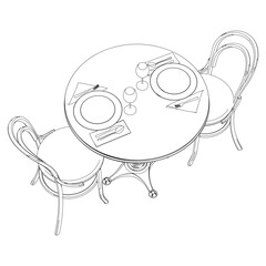 Single continuous line drawing stylish fashion dining table and chair outline vector illustration.