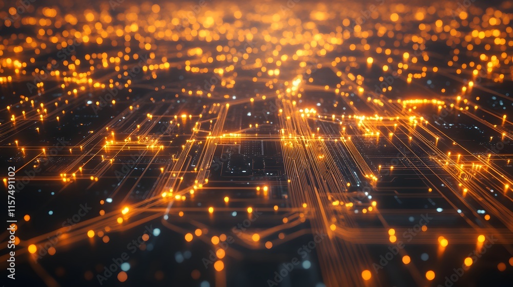 Poster illuminated data connections digital cityscape abstract visualization tech environment aerial view f
