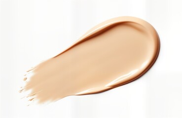 Creamy makeup foundation sample displayed on white background. Product texture shows smooth, light...