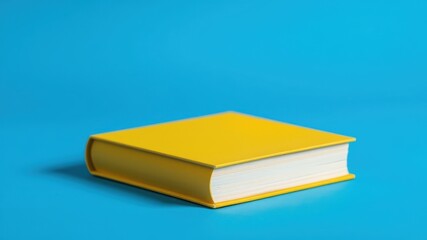 A vibrant yellow hardcover book rests on a bright blue background, showcasing a simple yet striking composition.