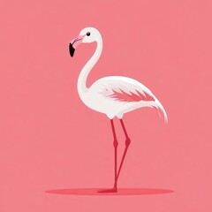 Fototapeta premium Flat cartoon flamingo chick in profile standing on one leg, solid pink background, simple flat and minimalistic color scheme.