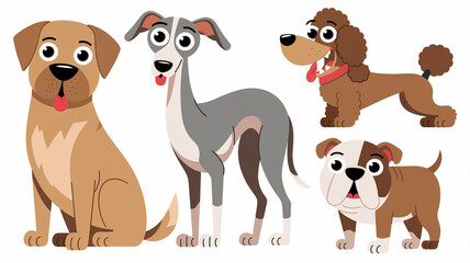 Fun Cartoon Dog Faces in Flat Style for Stickers