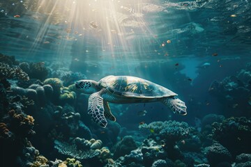 Fototapeta premium Maldives Divers Explore Underwater Wildlife and Coral Reefs