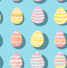 Cute pastel Easter egg seamless pattern, blue background