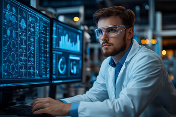Fototapeta premium Researcher Conducts Vital Analysis on PFAS to Assess Health Risks in a Modern Laboratory Setting
