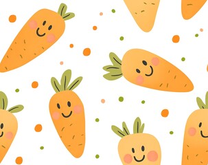 Flat seamless pattern of orange carrots with green leaves