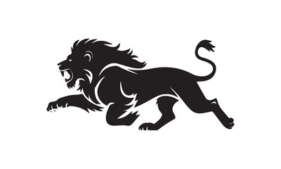 Lion silhouette vector art design mascot icon logo, Royal king lion crown logo vector. Premium luxury brand identity lion animal vector illustration cute cartoon lion isolated on white background.