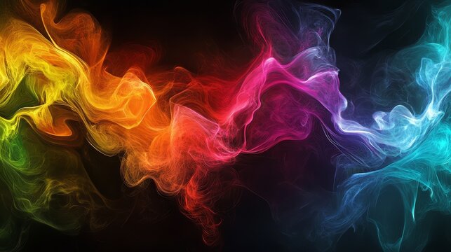 Colorful smoke swirls on black background