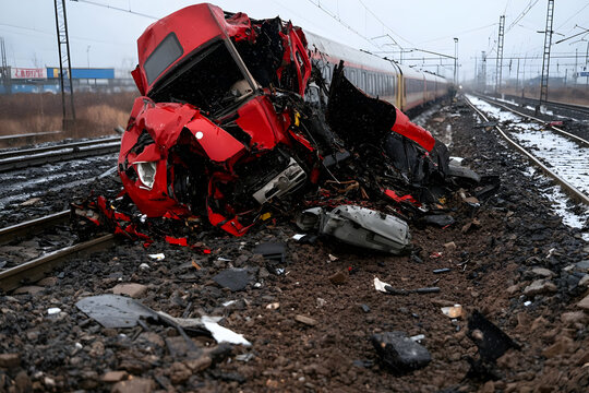 Train Crash Vehicle Wreckage Photo