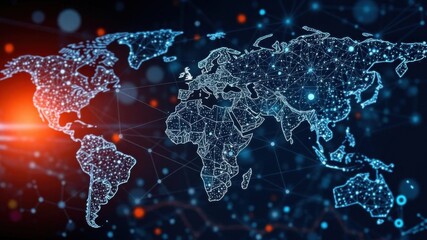 Abstract Global Network Connections Visualization in Modern Technology with Dynamic Data Points and a Dark Background Representing Data Flow and Communication