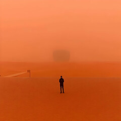 Fototapeta premium Desert Digital Illustration: Lone Figure in Orange Haze
