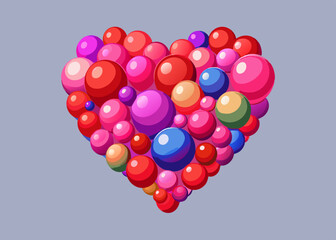 Playful 3D Heart Made of Multicolored Spheres – Perfect for Valentine's Day and Love Themes.