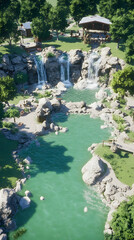 Fototapeta premium 3D Render Peaceful Waterfall Landscape