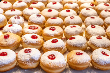 Traditional donuts Sifganiyah for Jewish holiday Hanukkah.