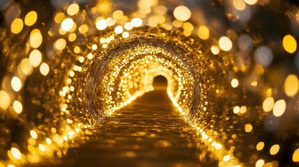 Illuminating pathway through a glimmering tunnel enchanted location photography magical atmosphere dynamic perspective