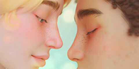 Obraz premium Digital Rendering: Close-up of Two Freckled Faces