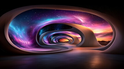 Futuristic Architecture Nebula Desert Sunset Screens
