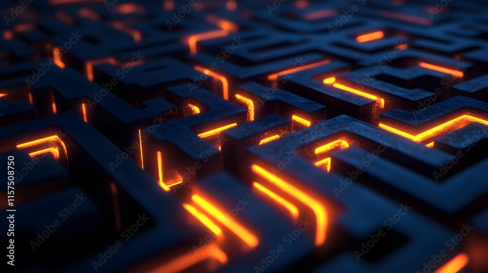 Poster illuminated maze structure digital realm abstract design futuristic environment close-up view concep