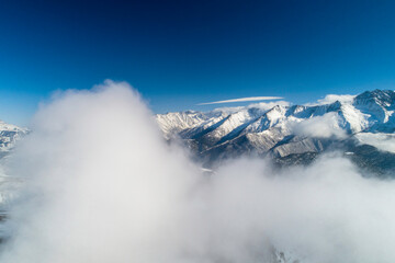 Mountains in the clouds. Low clouds in the North Caucasus mountains