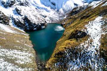 Beautiful aerial view of the mountainous area. Landscape and nature of the North Caucasus