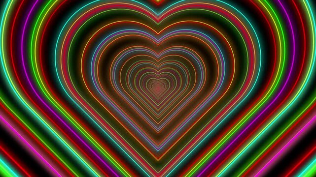 Neon-style tunnel of hearts. Concept: Valentine's Day, love, lovers, couple.