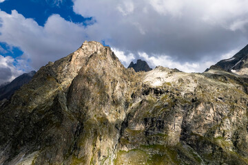 Beautiful aerial view of the mountainous area. Landscape and nature of the North Caucasus