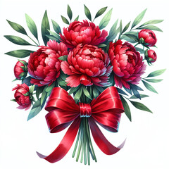 Red Peonies Bouquet Flowers, Valentines Day Flowers