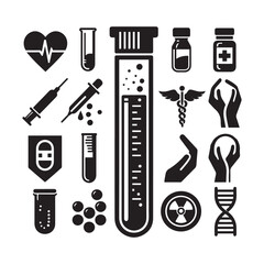 Medical  test tube silhouette set vector art  black color design and solid white background 