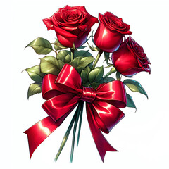 Red roses with bow, Valentine's day floral arrangement 